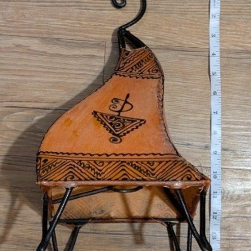 Moroccan Leather Henna Lamp Wrought Iron Goat Skin Hand Painted Boho Decor